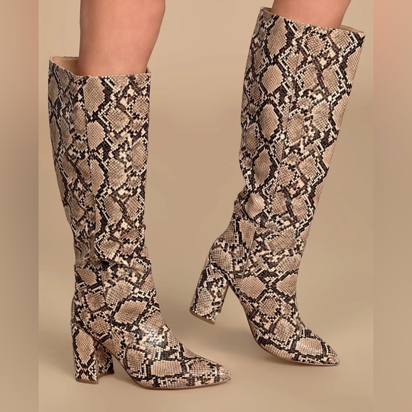 Snake Pointed-Toe Knee High Boots - Picture 2 of 5